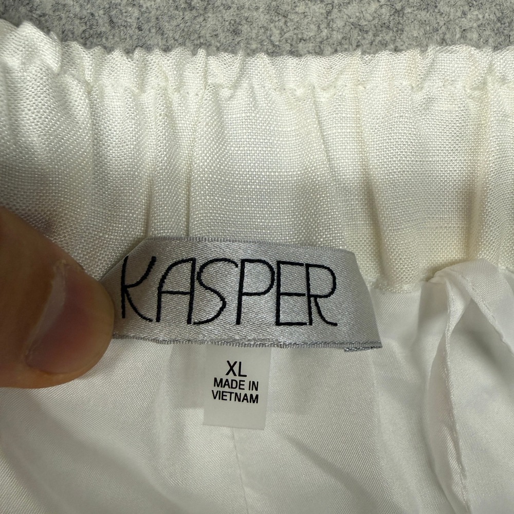 Kasper Linen Blend Wide Leg Trousers XL White Elastic Waist Pockets NWT - Picture 3 of 11